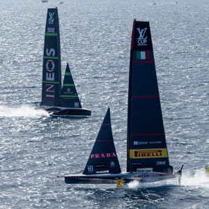 October 01, 2024. Louis Vuitton Cup Final, Race Day 5. INEOS BRITANNIA, LUNA ROSSA PRADA PIRELLI TEAM