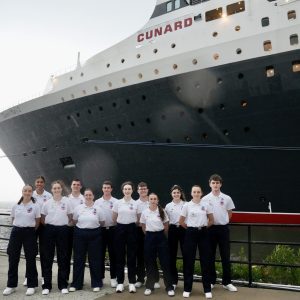 Young French ambassadors from La Flamme de la Liberté who escorted the Eternal Flame from France to New York aboard Cunard’s flagship Queen Mary 2.